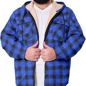 SONICDEGREE Flannel Fleece Hooded Jacket for Big and Tall Men